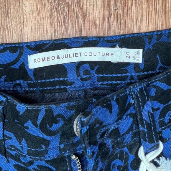 NWT ROMEO & JULIET COUTURE Skinny Navy Scroll Velvet Pants Pockets RJ29169 Sz 24 - Picture 4 of 14
